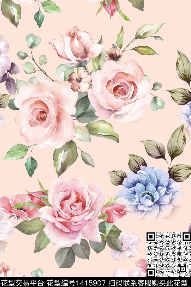 连衣裙花卉旗袍传统印花华亿平台下载（图片编号: 1415907） - 瓦栏（Walan）