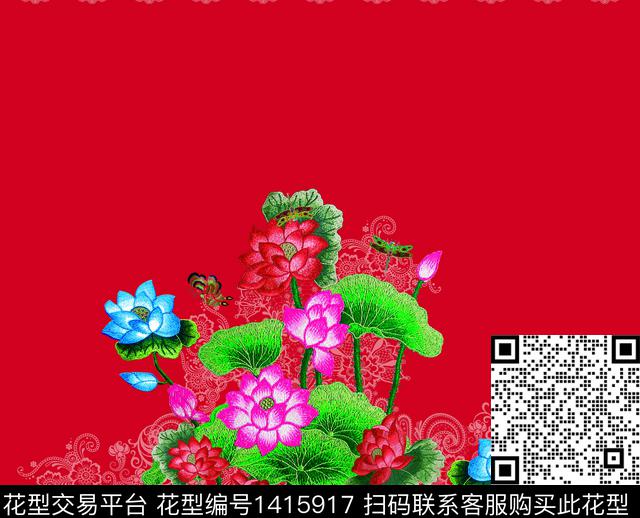 女装定位花荷花数码定位花数码印花华亿平台下载（图片编号: 1415917） - 瓦栏（Walan）