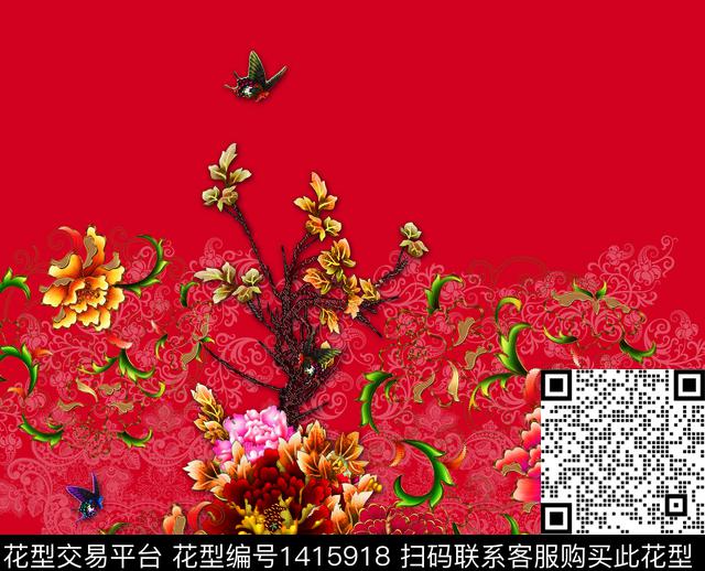 女装定位花数码定位花大花数码印花华亿平台下载（图片编号: 1415918） - 瓦栏（Walan）