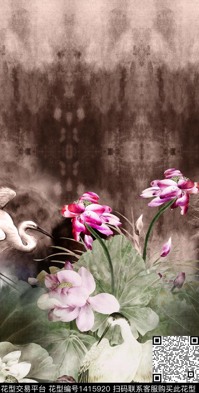 女装定位花数码定位花仙鹤数码印花华亿平台下载（图片编号: 1415920） - 瓦栏（Walan）