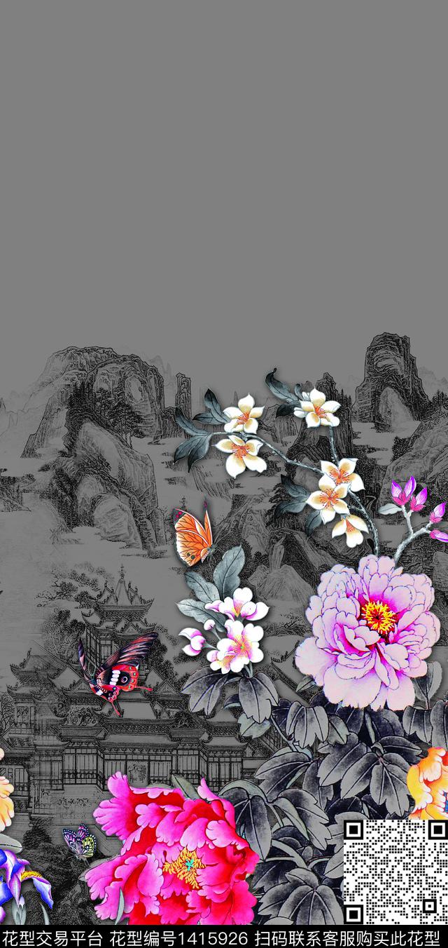 女装定位花大花真丝数码印花华亿平台下载（图片编号: 1415926） - 瓦栏（Walan）