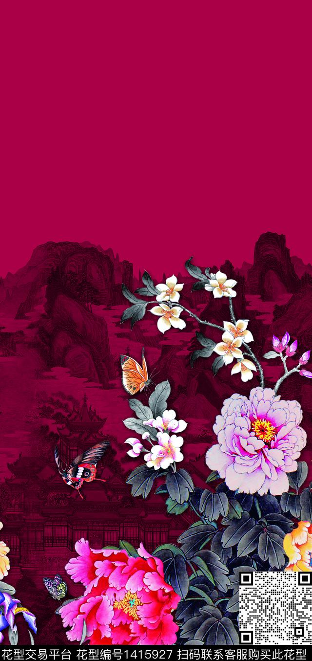 女装定位花大花真丝数码印花华亿平台下载（图片编号: 1415927） - 瓦栏（Walan）