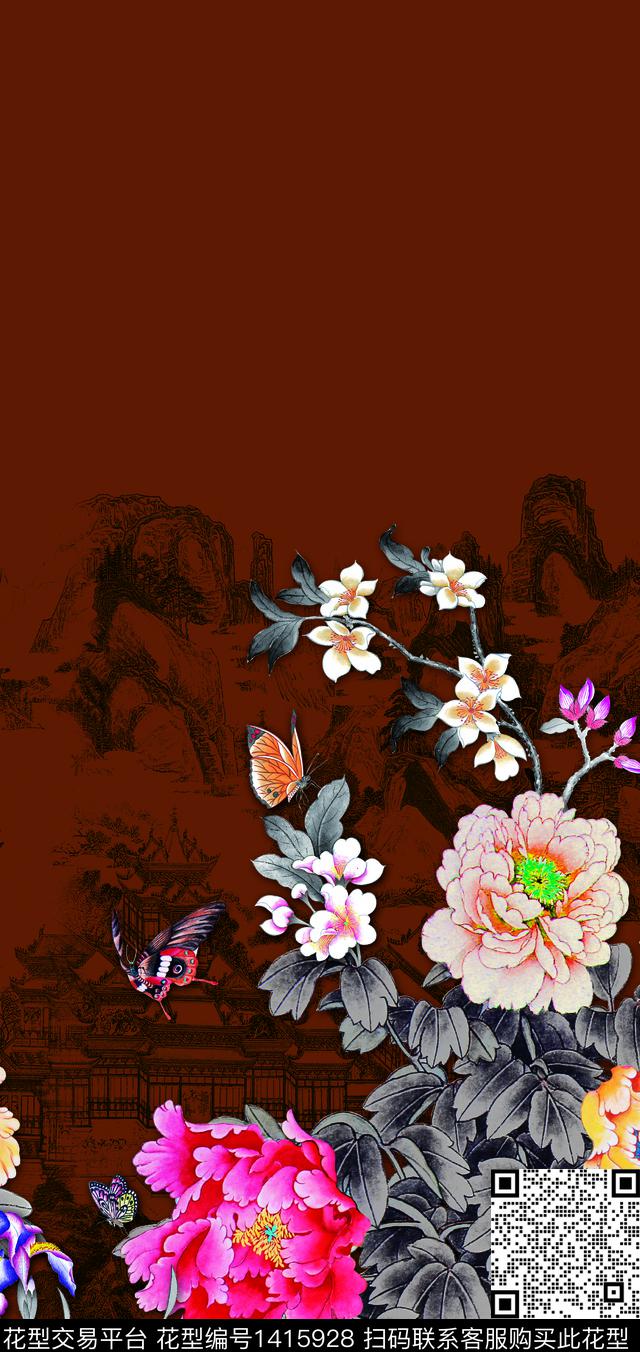 女装定位花大花真丝数码印花华亿平台下载（图片编号: 1415928） - 瓦栏（Walan）