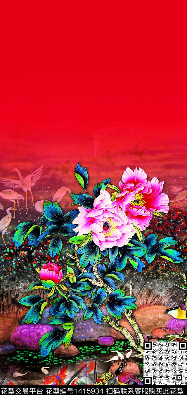 数码定位花大花真丝数码印花华亿平台下载（图片编号: 1415934） - 瓦栏（Walan）