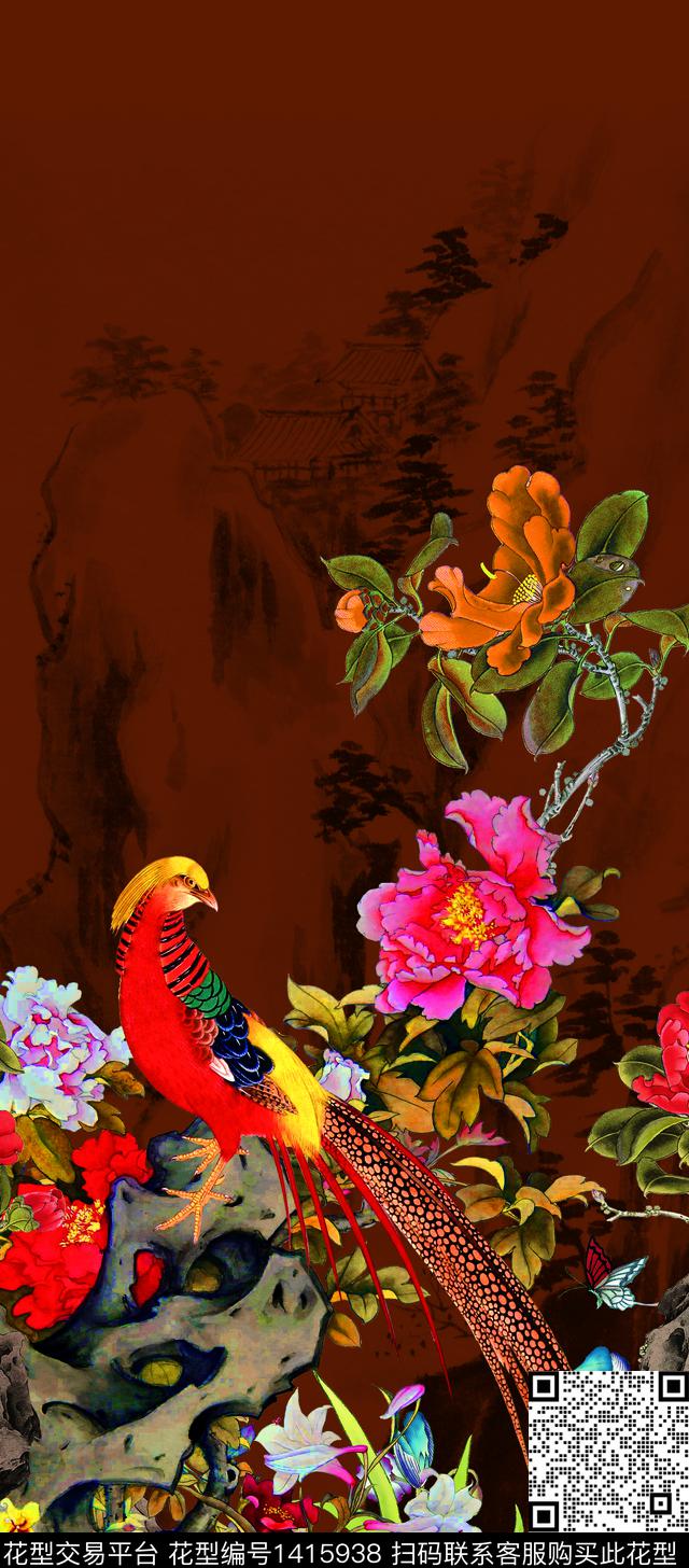 花鸟数码定位花真丝数码印花华亿平台下载（图片编号: 1415938） - 瓦栏（Walan）