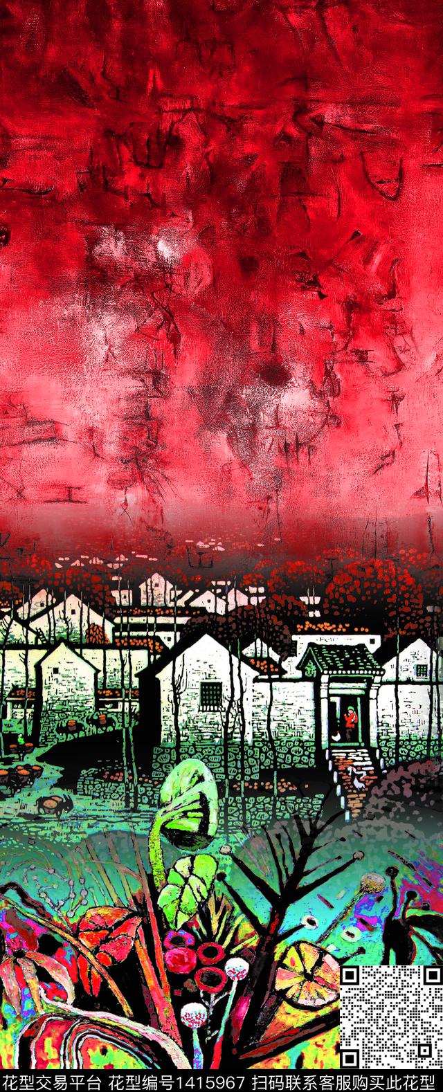 女装定位花抽象花卉数码定位花数码印花华亿平台下载（图片编号: 1415967） - 瓦栏（Walan）