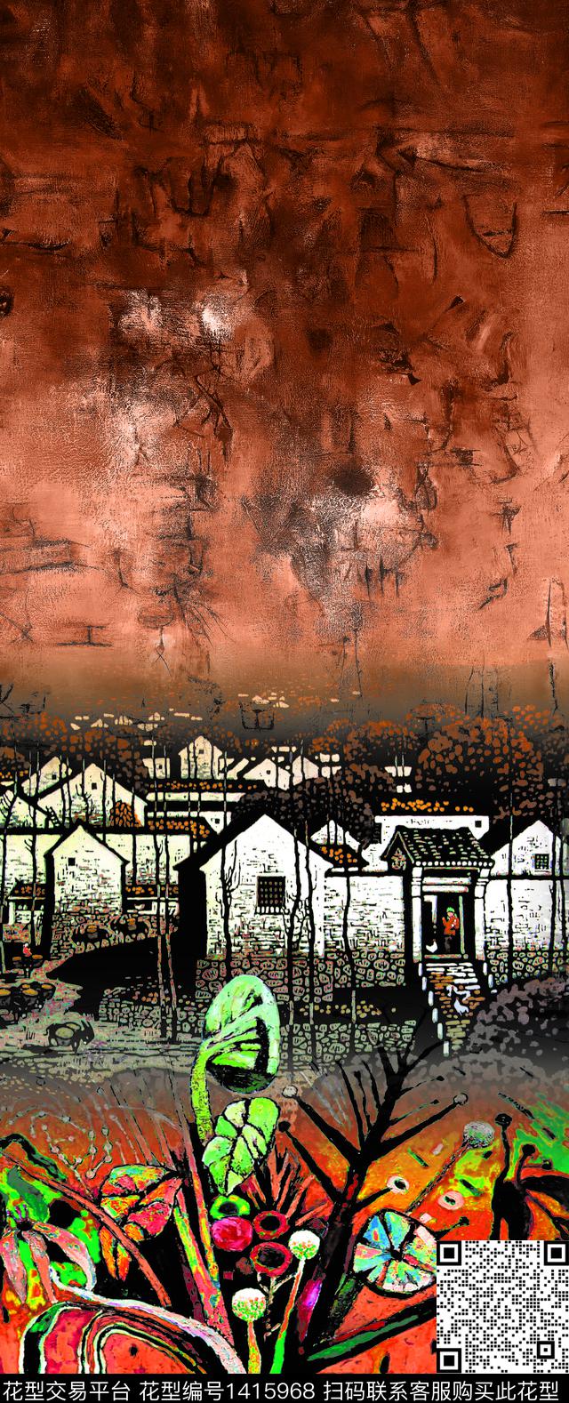 女装定位花抽象花卉数码定位花数码印花华亿平台下载（图片编号: 1415968） - 瓦栏（Walan）