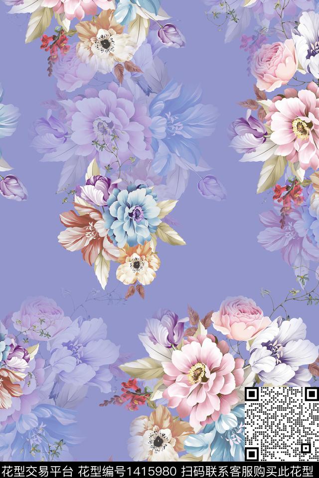 清爽底花卉花卉大牌风数码印花华亿平台下载（图片编号: 1415980） - 瓦栏（Walan）