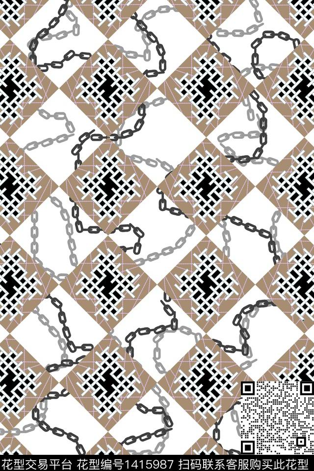 民族花卉几何格子数码印花华亿平台下载（图片编号: 1415987） - 瓦栏（Walan）
