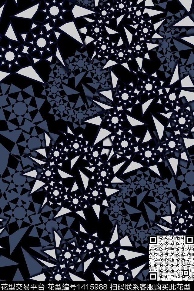 几何男装满版花抽象男装数码印花华亿平台下载（图片编号: 1415988） - 瓦栏（Walan）