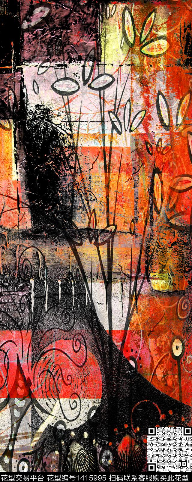 女装定位花数码定位花油画华亿平台数码印花华亿平台下载（图片编号: 1415995） - 瓦栏（Walan）