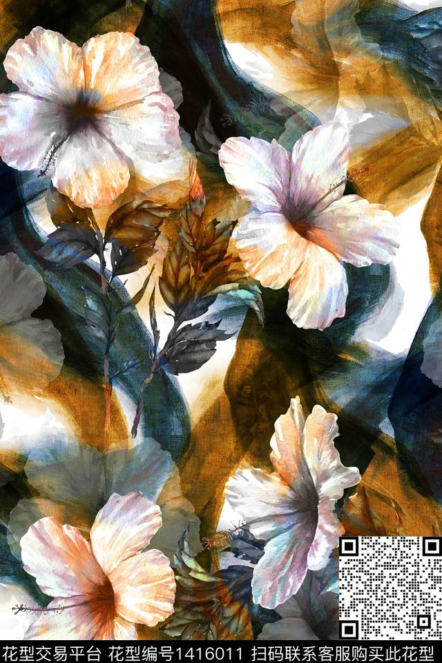 香云纱中老年大花数码印花华亿平台下载（图片编号: 1416011） - 瓦栏（Walan）