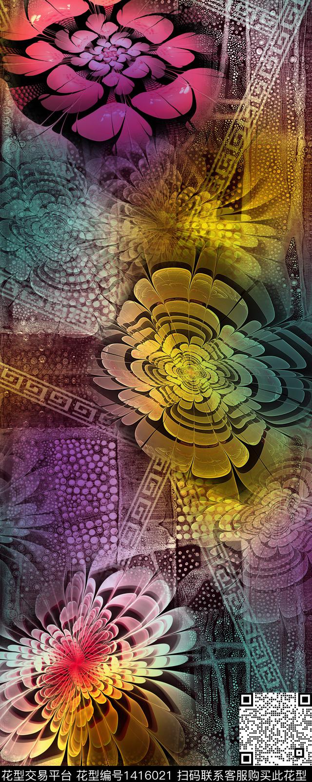 民族风中老年复古数码印花华亿平台下载（图片编号: 1416021） - 瓦栏（Walan）