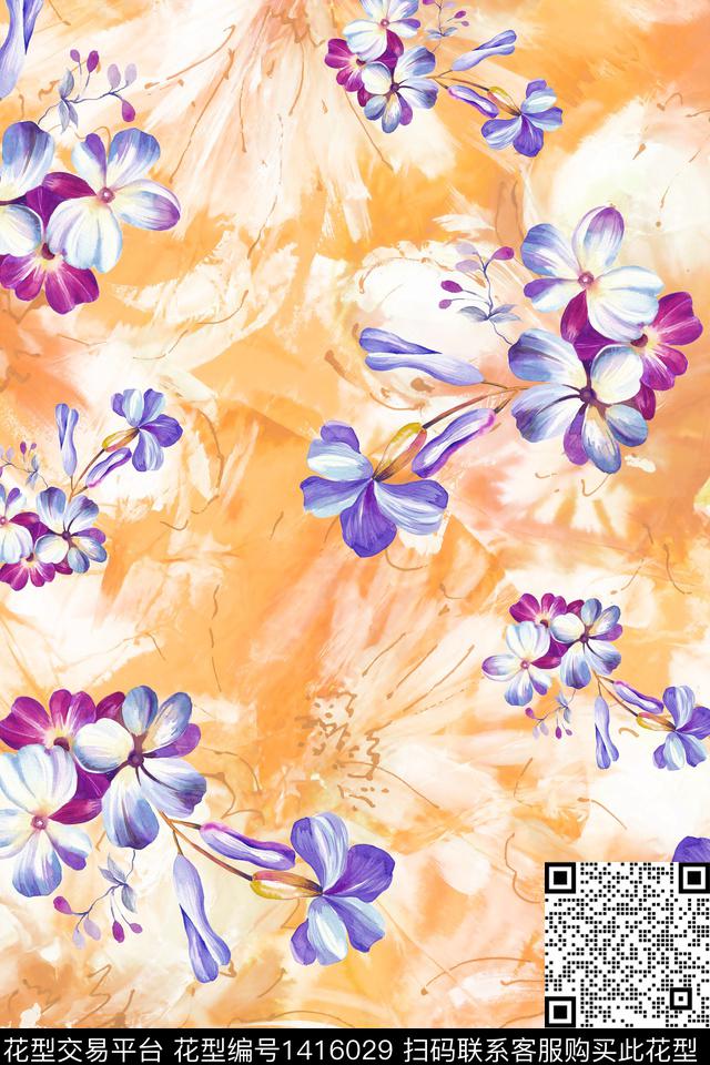 肌理绿植树叶清爽底花卉数码印花华亿平台下载（图片编号: 1416029） - 瓦栏（Walan）