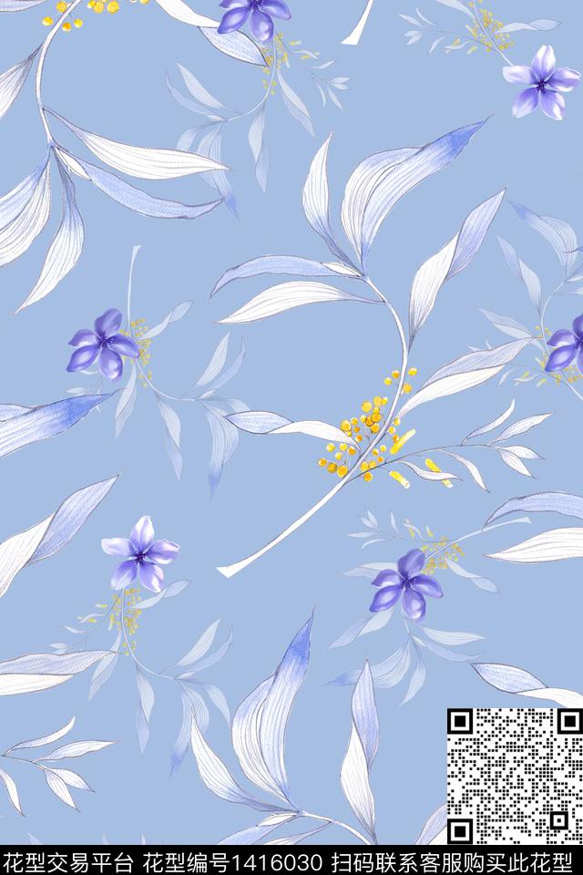 绿植树叶清爽底花卉大牌风数码印花华亿平台下载（图片编号: 1416030） - 瓦栏（Walan）