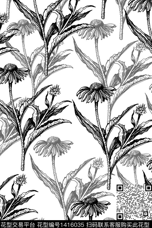 绿植树叶大牌风手绘传统印花华亿平台下载（图片编号: 1416035） - 瓦栏（Walan）