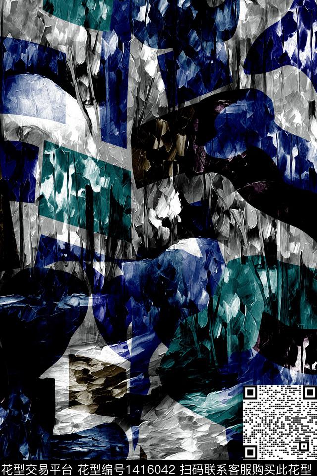 几何字母扎染华亿平台数码印花华亿平台下载（图片编号: 1416042） - 瓦栏（Walan）