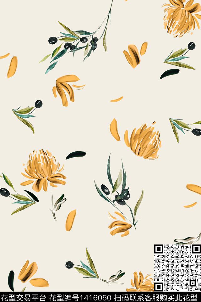 涂鸦花卉抽象数码印花华亿平台下载（图片编号: 1416050） - 瓦栏（Walan）
