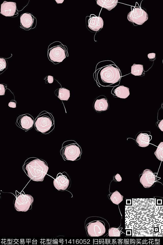 涂鸦几何花卉花卉数码印花华亿平台下载（图片编号: 1416052） - 瓦栏（Walan）