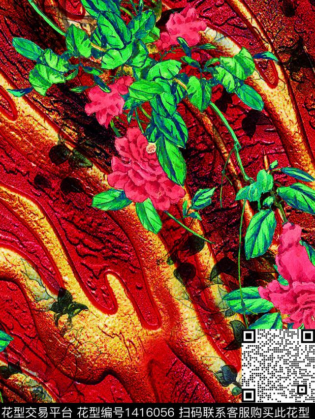 彩底花卉数码华亿平台中国风数码印花华亿平台下载（图片编号: 1416056） - 瓦栏（Walan）