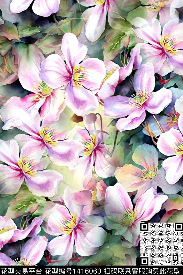 花卉小清新真丝数码印花华亿平台下载（图片编号: 1416063） - 瓦栏（Walan）