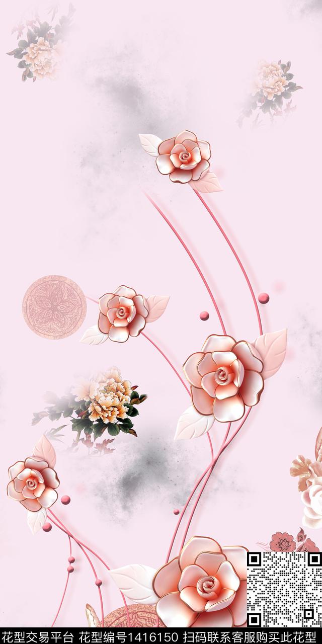 连衣裙花卉旗袍传统印花华亿平台下载（图片编号: 1416150） - 瓦栏（Walan）