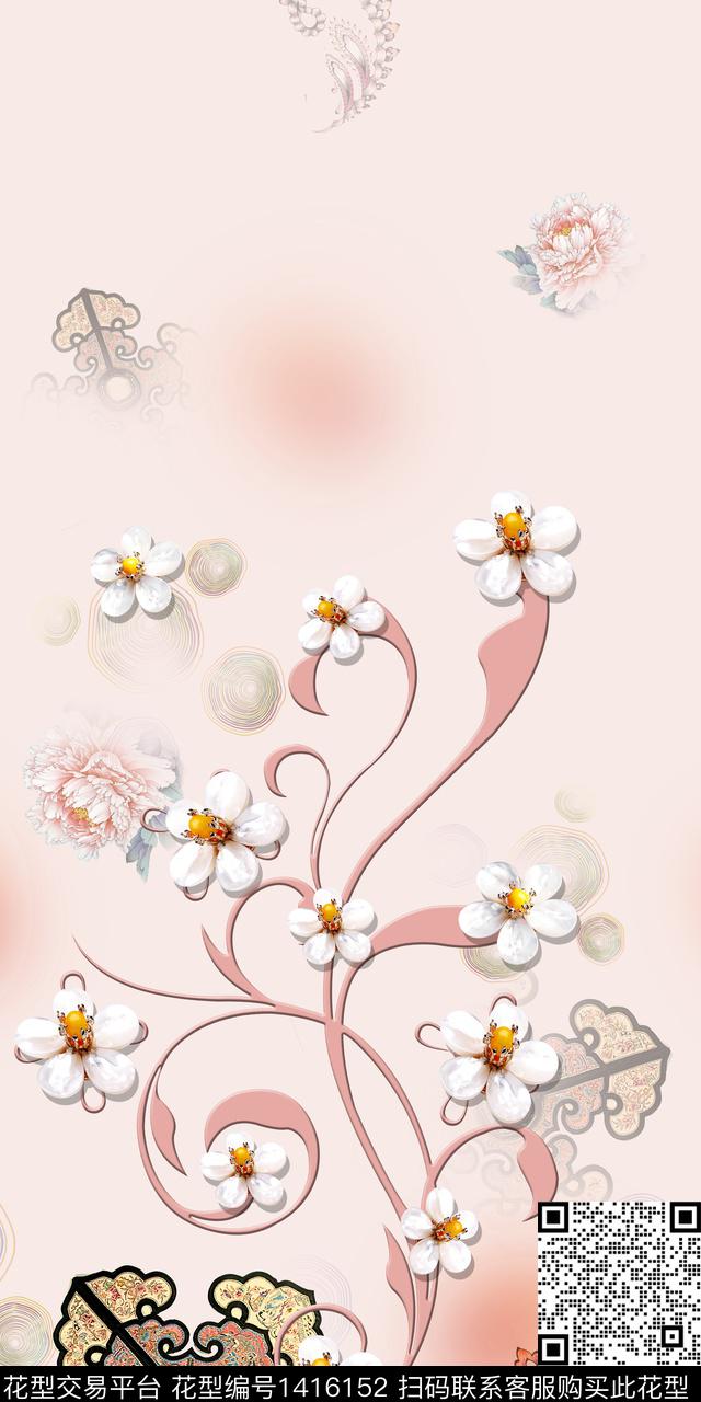 连衣裙花卉旗袍传统印花华亿平台下载（图片编号: 1416152） - 瓦栏（Walan）