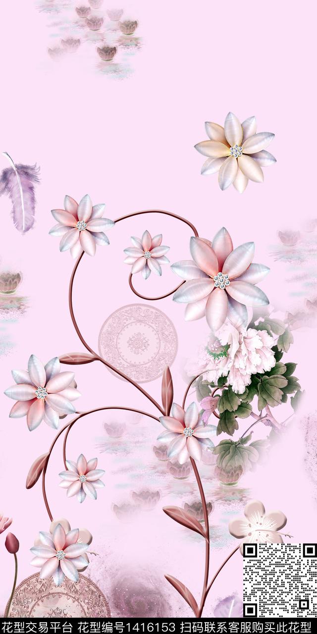 连衣裙花卉旗袍传统印花华亿平台下载（图片编号: 1416153） - 瓦栏（Walan）