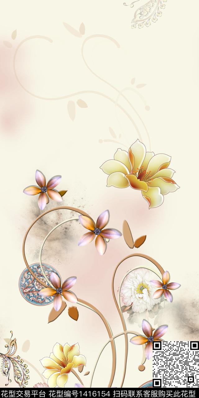 连衣裙花卉旗袍传统印花华亿平台下载（图片编号: 1416154） - 瓦栏（Walan）