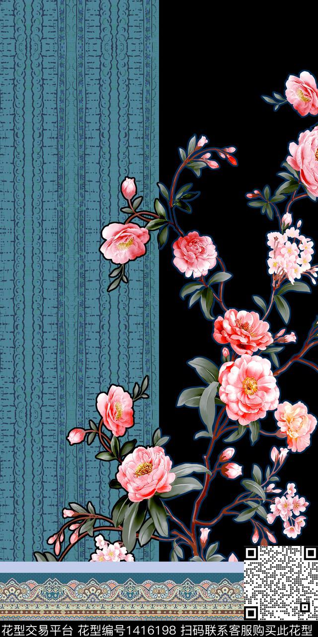 连衣裙定位花时尚数码印花华亿平台下载（图片编号: 1416198） - 瓦栏（Walan）