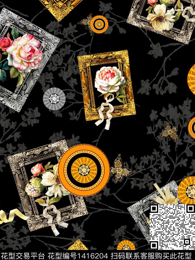 时尚花卉大牌风数码印花华亿平台下载（图片编号: 1416204） - 瓦栏（Walan）