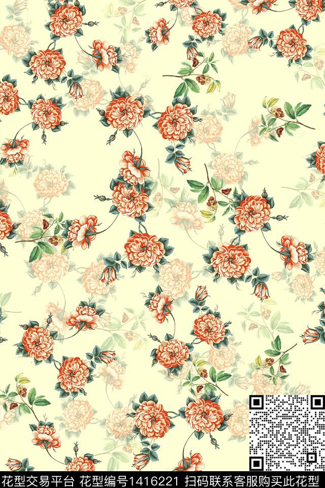 连衣裙花卉小清新传统印花华亿平台下载（图片编号: 1416221） - 瓦栏（Walan）