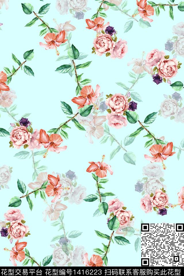 连衣裙花卉小清新传统印花华亿平台下载（图片编号: 1416223） - 瓦栏（Walan）