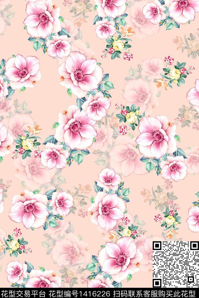 连衣裙花卉小清新传统印花华亿平台下载（图片编号: 1416226） - 瓦栏（Walan）