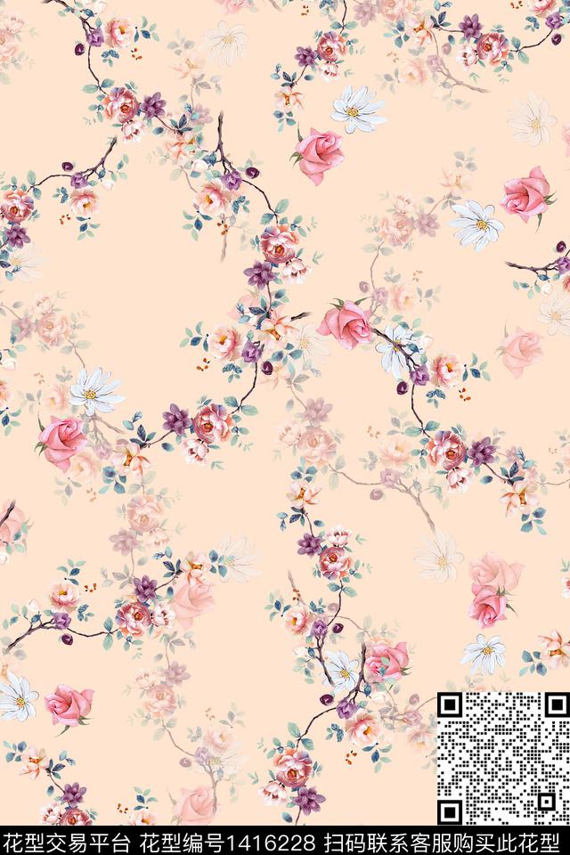 连衣裙花卉小清新传统印花华亿平台下载（图片编号: 1416228） - 瓦栏（Walan）