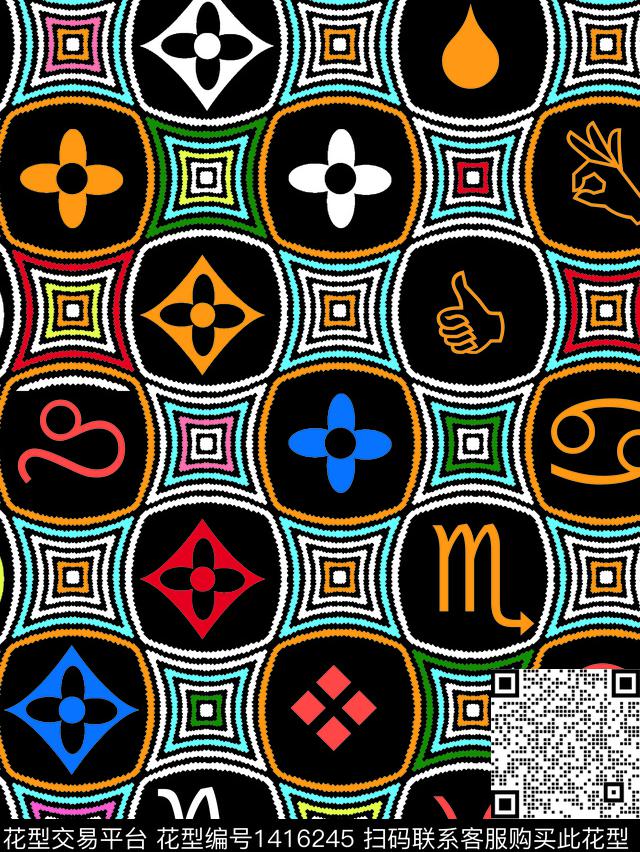 几何字母格子数码印花华亿平台下载（图片编号: 1416245） - 瓦栏（Walan）