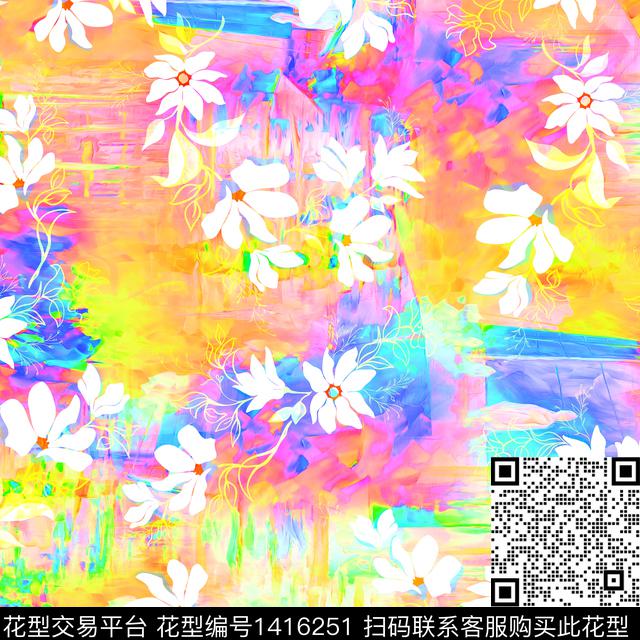 几何定位花扎染华亿平台数码印花华亿平台下载（图片编号: 1416251） - 瓦栏（Walan）