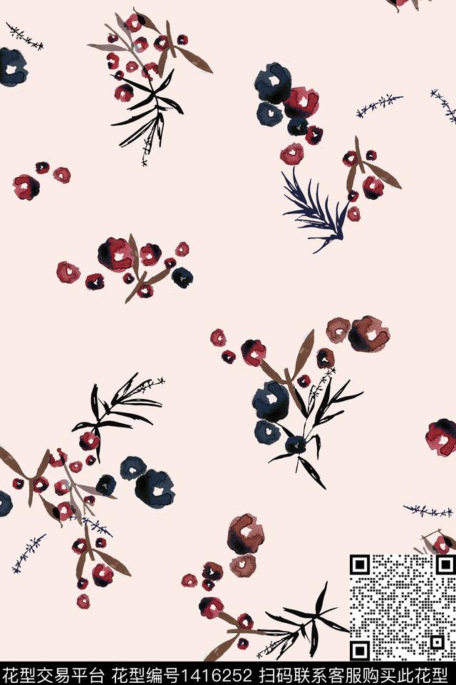 涂鸦纹理花卉数码印花华亿平台下载（图片编号: 1416252） - 瓦栏（Walan）
