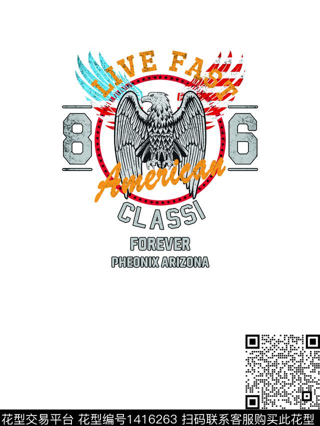 字母国旗老鹰传统印花华亿平台下载（图片编号: 1416263） - 瓦栏（Walan）