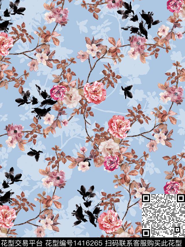 水彩花卉春夏华亿平台数码印花华亿平台下载（图片编号: 1416265） - 瓦栏（Walan）