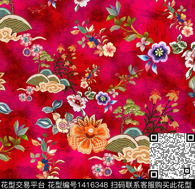 花卉旗袍香云纱数码印花华亿平台下载（图片编号: 1416348） - 瓦栏（Walan）