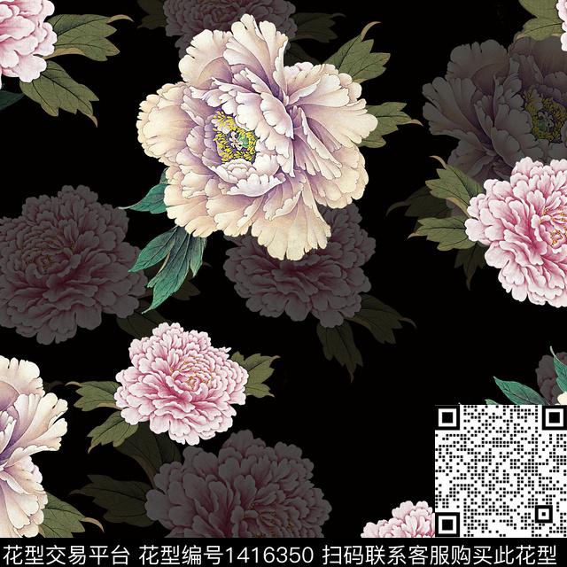 花卉旗袍香云纱数码印花华亿平台下载（图片编号: 1416350） - 瓦栏（Walan）