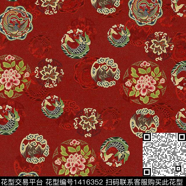 花卉旗袍香云纱数码印花华亿平台下载（图片编号: 1416352） - 瓦栏（Walan）