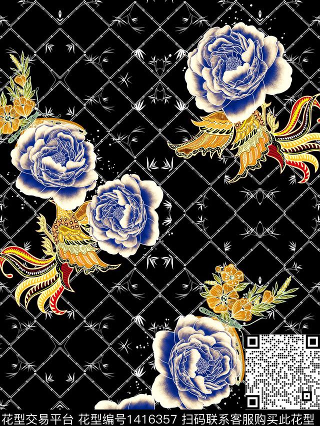 线条连衣裙花卉数码印花华亿平台下载（图片编号: 1416357） - 瓦栏（Walan）