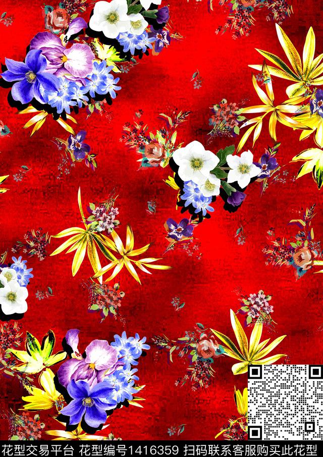 连衣裙时尚花卉数码印花华亿平台下载（图片编号: 1416359） - 瓦栏（Walan）