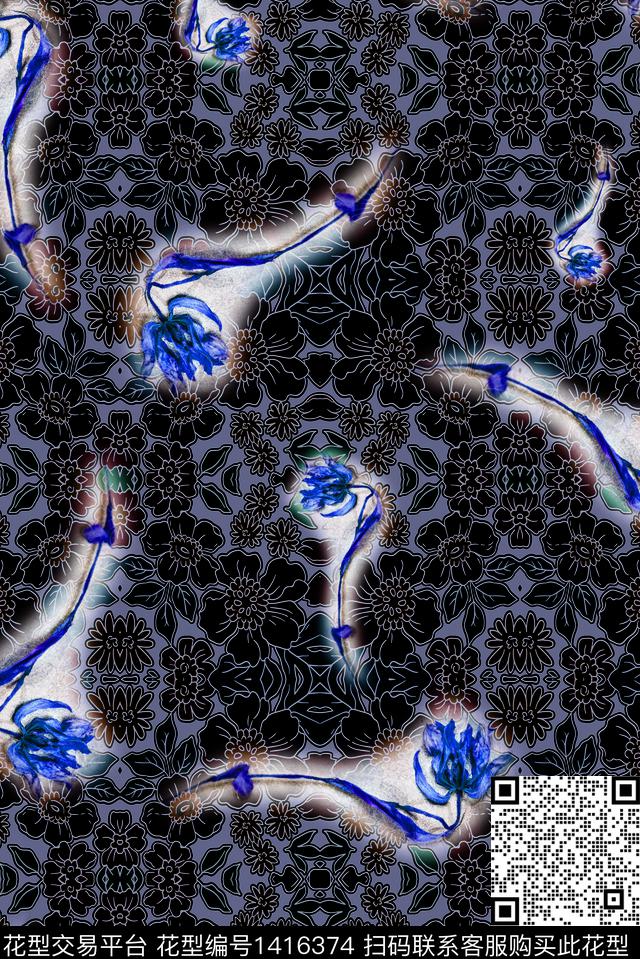 肌理复古抽象数码印花华亿平台下载（图片编号: 1416374） - 瓦栏（Walan）