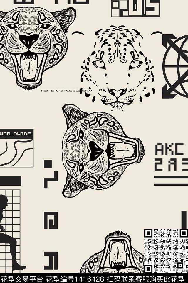 几何线条画动物数码印花华亿平台下载（图片编号: 1416428） - 瓦栏（Walan）
