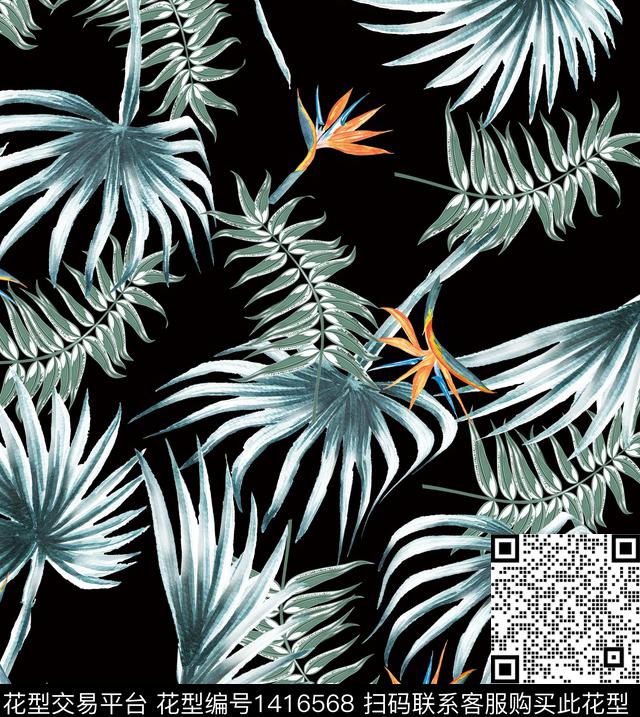 花卉绿植树叶天堂花数码印花华亿平台下载（图片编号: 1416568） - 瓦栏（Walan）