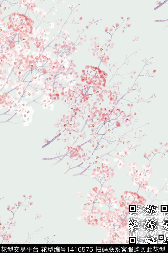 花卉香云纱大牌风数码印花华亿平台下载（图片编号: 1416575） - 瓦栏（Walan）