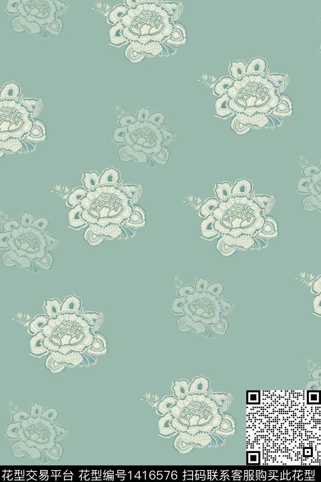 花卉香云纱大牌风数码印花华亿平台下载（图片编号: 1416576） - 瓦栏（Walan）
